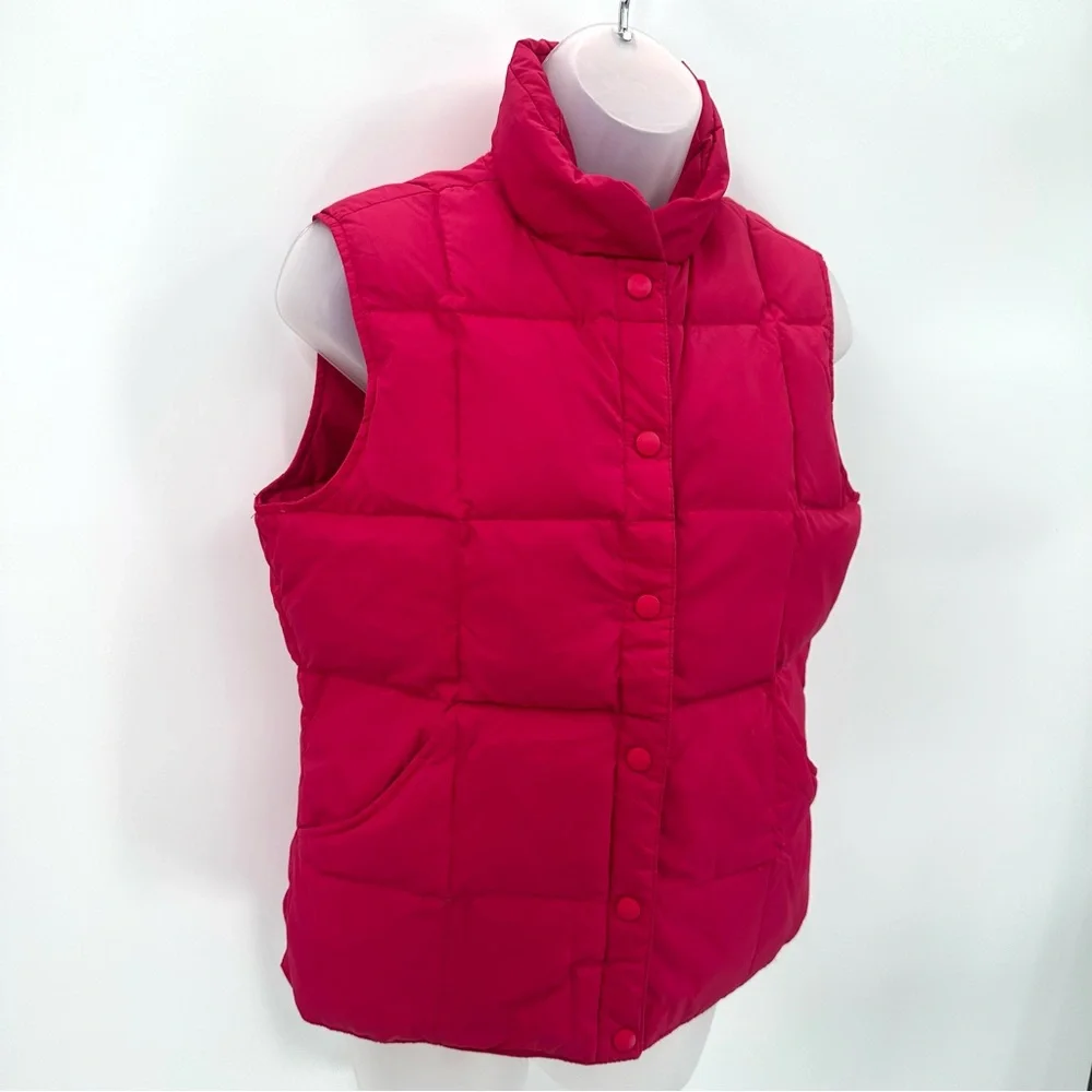 LANDS END Puffer Vest Womens XS Pink Goosedown Snap Front Nylon Gorpcore SPOTS